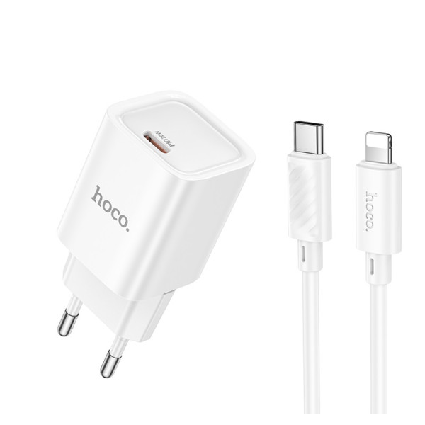Сетевое зарядное устройство с кабелем HOCO C148A Charm single port PD30W charger set (C to iP) (EU) White