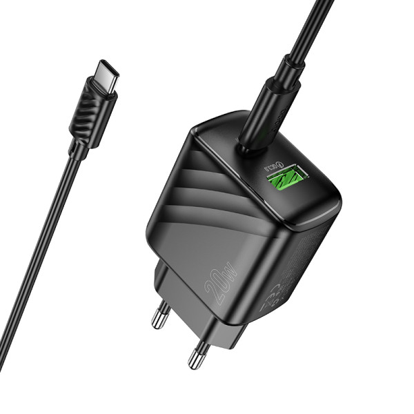 Сетевое зарядное устройство с кабелем HOCO CS25A Rico PD20W+QC3.0 charger set (C to C) Black