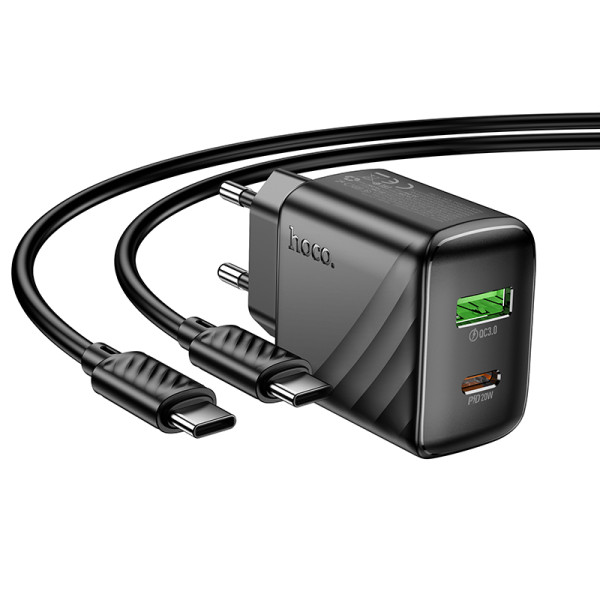 Сетевое зарядное устройство с кабелем HOCO CS25A Rico PD20W+QC3.0 charger set (C to C) Black