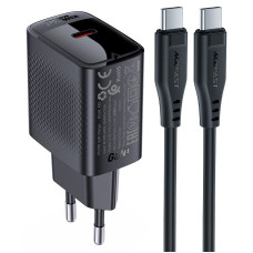 Сетевое зарядное устройство с кабелем ACEFAST A82 PD20W GaN single USB-C charger set (P5) (EU) Black