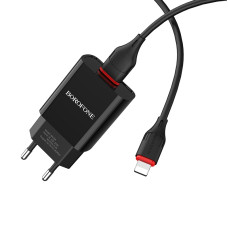 Сетевое зарядное устройство с кабелем BOROFONE BA20A Sharp single port charger set (Lightning) 10.5W Black