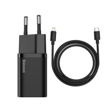 Сетевое зарядное устройство с кабелем Baseus Super Si 1C 20W 20W With Simple Wisdom Data Cable Type-C/iP 1m Black