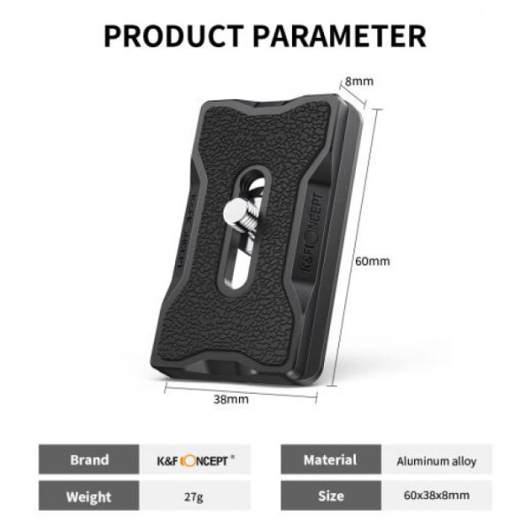 Алюминиева быстросъемная пластина K&F Concept со стандартным винтом 1/4 дюйма для штатива Arca Swiss Camera с шаровой головой, 2 шт. (KF31.031)