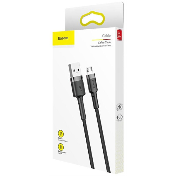 Кабель Baseus Cafule USB-кабель для Micro USB 2.4A 1 м сірий+чорний