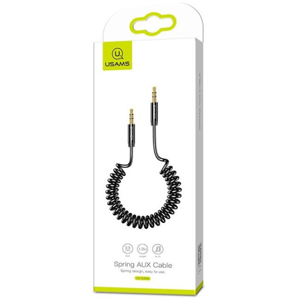 Аудио-кабель Usams US-SJ256 Spring Audio Cable 1.2m Black