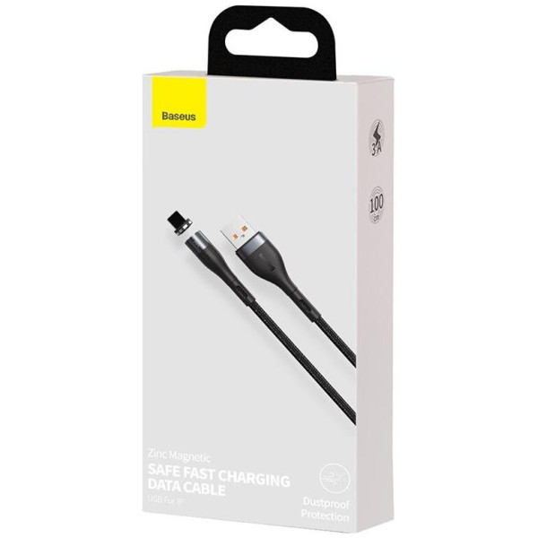 Кабель Baseus Zinc Magnetic Safe Fast Charging Data Cable USB до IP 2,4 А 1 м сірий+чорний