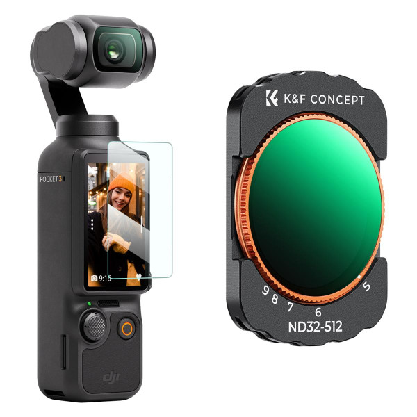 Переменный ND-фильтр K&F Concept VND32–512 (5–9 стопов) для DJI Osmo Pocket 3 — магнитный, 28-слойное нано-покрытие, HD-оптика (KF01.2545)