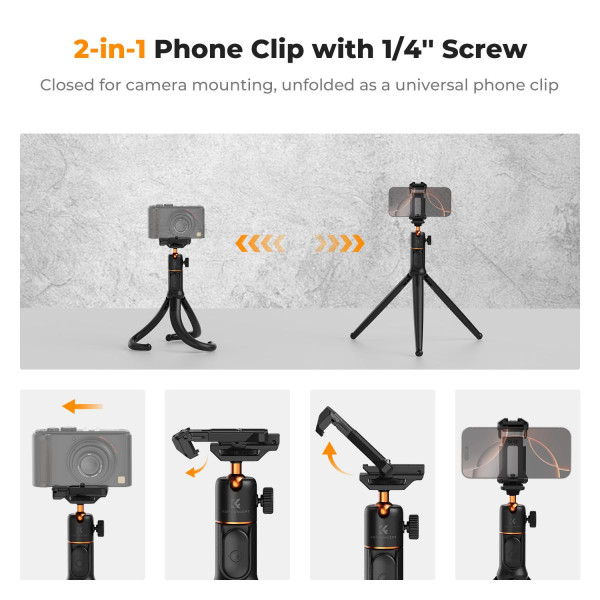 Гнучкий штатив K&F Concept Phone Tripod, 24" з пультом, міні-штатив до 2 кг (KF09.152)