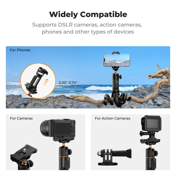 Гнучкий штатив K&F Concept Phone Tripod, 24" з пультом, міні-штатив до 2 кг (KF09.152)