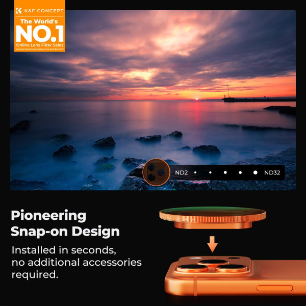 Змінний ND-фільтр K&F Concept FNA01 ND2–32 для iPhone 17 Pro/17 Pro Max із швидкознімним кріпленням та 28-шаровим покриттям (KF15.0049)