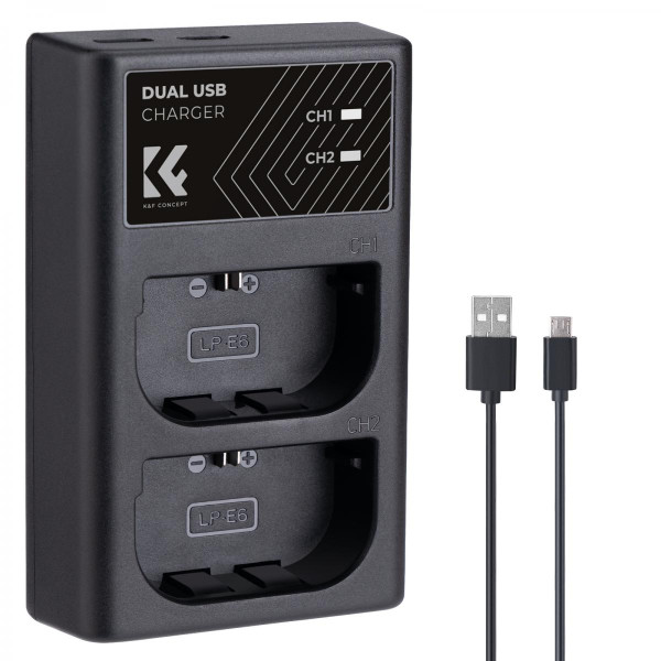 Швидкий зарядний пристрій K&F Concept для 2 батарей Canon LP-E6/LP-E6N/LP-E6NH 5V 2A Type-C (KF28.0007)