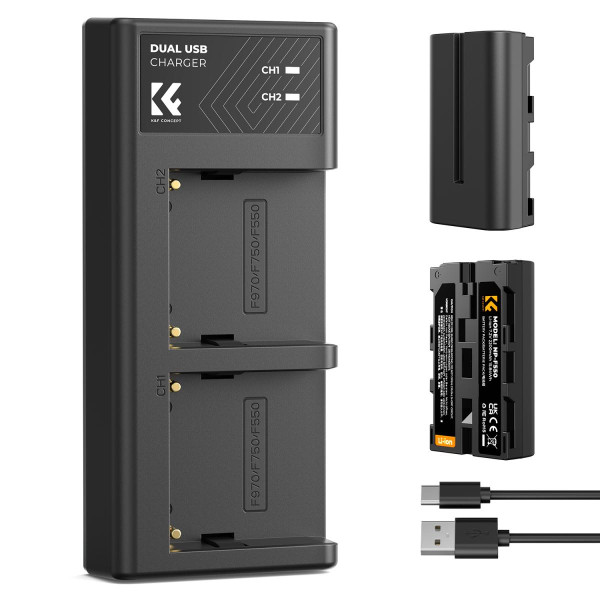 Комплект із 2 акумуляторів NP-F550 2600мАг та зарядного пристрою K&F Concept (KF28.0046)