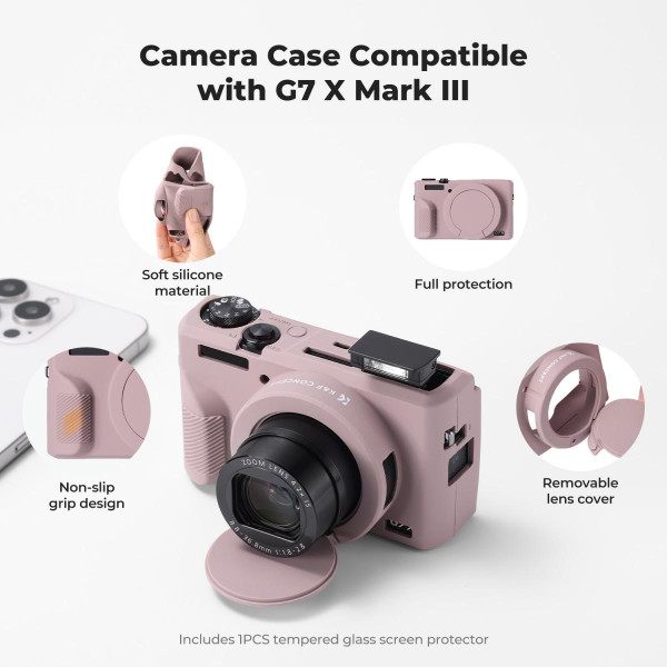 Силіконовий захисний чохол K&F Concept для Canon G7 X Mark III — із захисним склом для екрана, протиударний, фіолетовий (KF31.231)