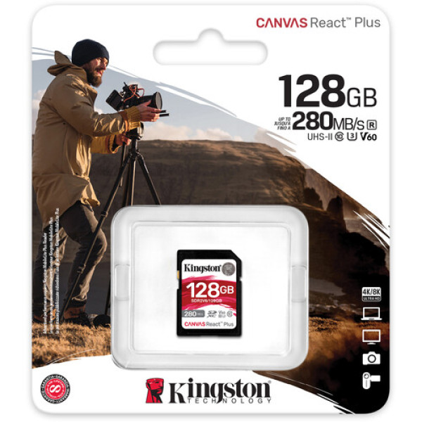 Карта пам'яті SDXC (UHS-II U3) Kingston Canvas React Plus 128Gb class 10 V60 (R280MB/s, W150MB/s)