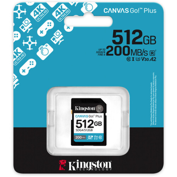 Карта пам'яті SDXC (UHS-1 U3) Kingston Canvas Go! Plus 512Gb class 10 A2 V30 (R200MB/s, W160MB/s)
