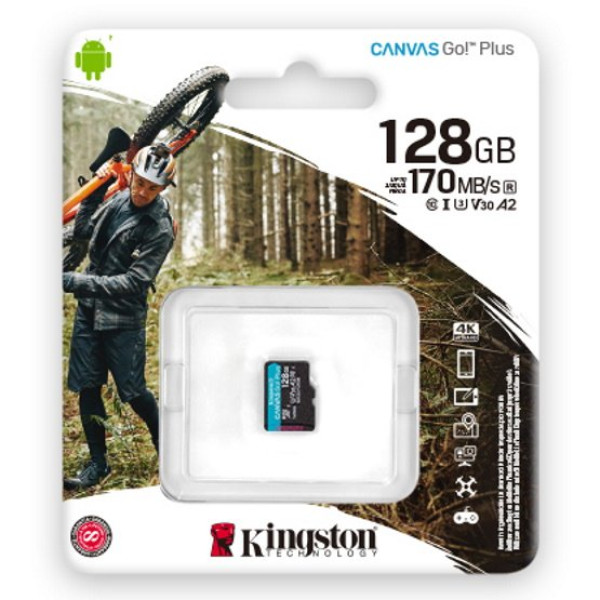 Карта пам'яті microSDXC (UHS-1 U3) Kingston Canvas Go Plus 128Gb class 10 A2 V30 (R170MB/s, W90MB/s)