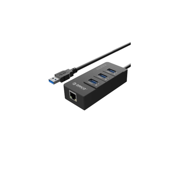 Концентратор Orico USB 3.0 3 порти + RJ45 (HR01-U3-V1-BK-BP) (CA912742)