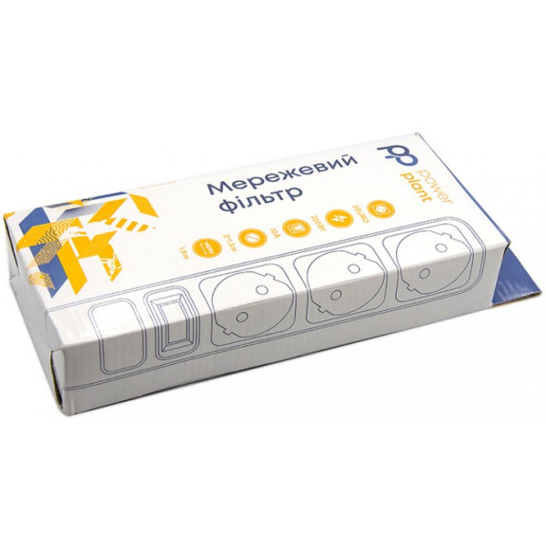 Мережевий фільтр живлення PowerPlant 1,8 м, 3 розетки, 3 × 1,5 мм² (PPSA10M18S3B)