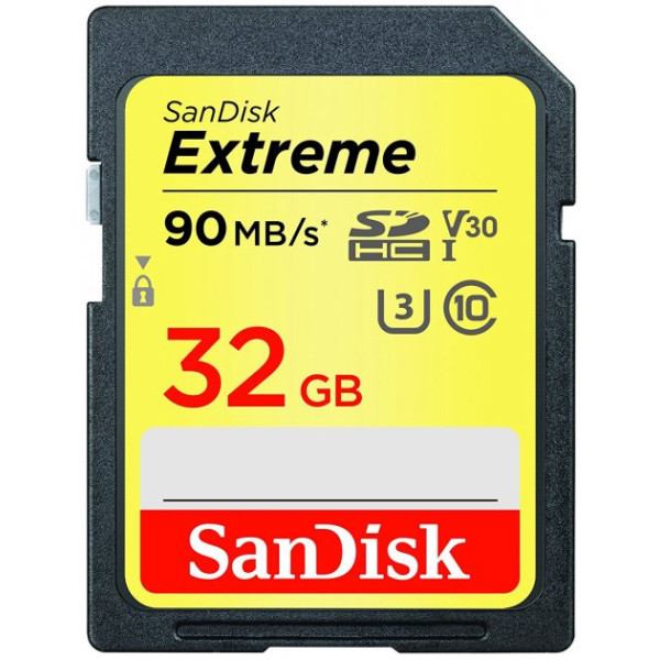 Карта пам'яті SDHC (UHS-1 U3) SanDisk Extreme 32 ГБ класу 10 (90 МБ/с, 600x) пакет з двох шт.