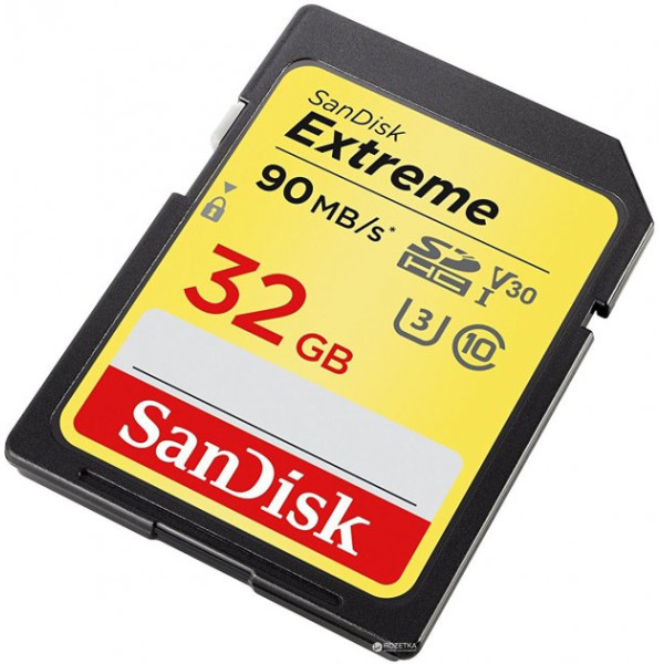 Карта пам'яті SDHC (UHS-1 U3) SanDisk Extreme 32 ГБ класу 10 (90 МБ/с, 600x) пакет з двох шт.