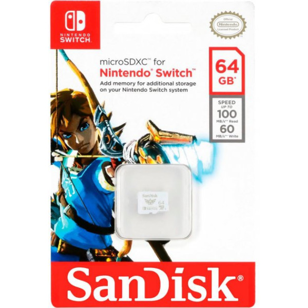 Карта пам'яті microSDXC (UHS-1) SanDisk для Nintendo Switch 64 ГБ класу 10 (R100Mb/s, W90Mb/s)