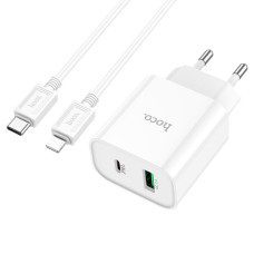 Сетевое зарядное устройство с кабелем HOCO C80A Plus Rapido PD20W+QC3.0 charger set(C to iP) White