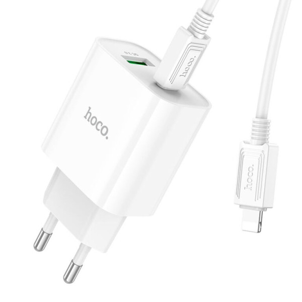 Сетевое зарядное устройство с кабелем HOCO C80A Plus Rapido PD20W+QC3.0 charger set(C to iP) White