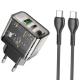 Сетевое зарядное устройство с кабелем HOCO N34 Dazzling dual-port PD20W+QC3.0 charger set (Type-C to Type-C) Transparent Black