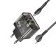 Сетевое зарядное устройство с кабелем HOCO N34 Dazzling dual-port PD20W+QC3.0 charger set (Type-C to Type-C) Transparent Black