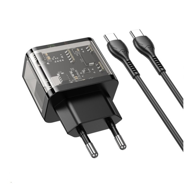 Сетевое зарядное устройство с кабелем HOCO N34 Dazzling dual-port PD20W+QC3.0 charger set (Type-C to Type-C) Transparent Black