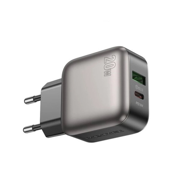 Сетевое зарядное устройство с кабелем BOROFONE BAS54A Absolute PD20W+QC3.0 charger set (C to iP) (EU) Black