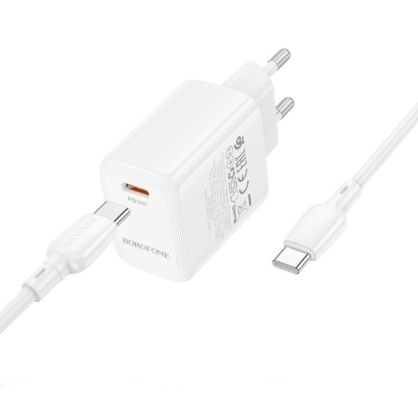 Сетевое зарядное устройство с кабелем BOROFONE BN26 Fuente single-port PD20W charger set (C to C) (EU) White