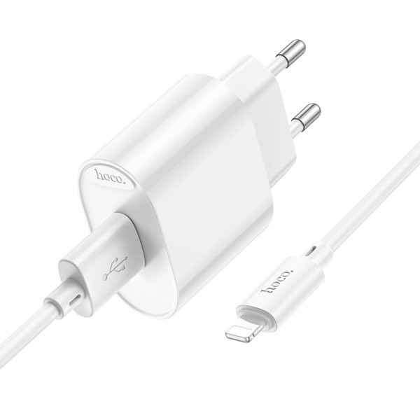 Сетевое зарядное устройство с кабелем HOCO C109A(10.5W) Fighter single port charger set(iP) White