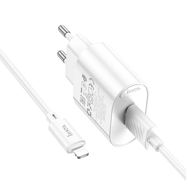 Сетевое зарядное устройство с кабелем HOCO C109A(10.5W) Fighter single port charger set(iP) White