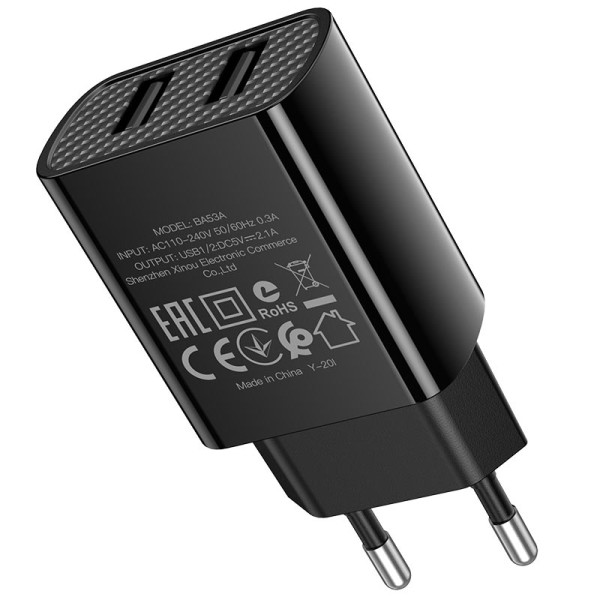 Сетевое зарядное устройство BOROFONE BA53A Powerway dual port charger 10.5W Black