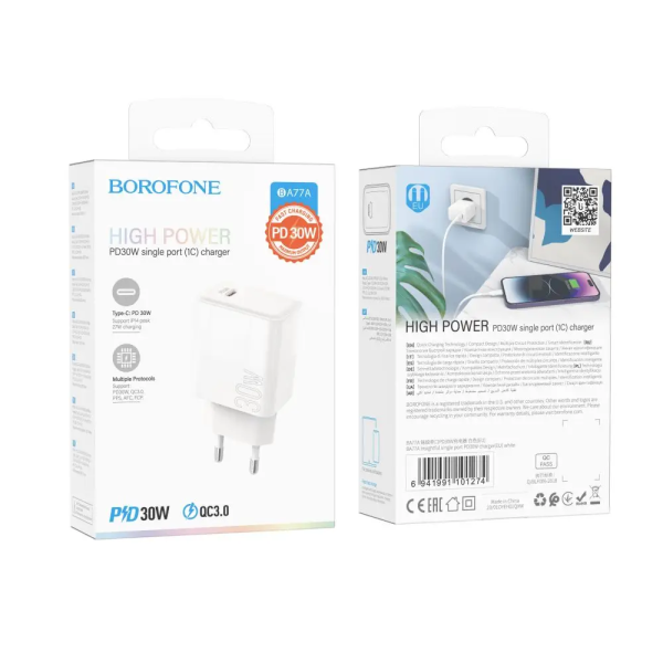 Сетевое зарядное устройство BOROFONE BA77A Insightful single port PD30W charger White