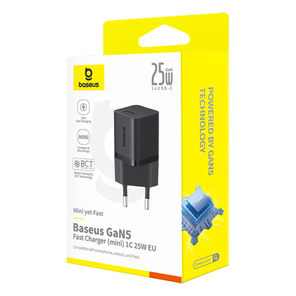 Мережевий зарядний пристрій Baseus GaN5 Fast Charger (міні) 1C 25W ЄС кластер чорний