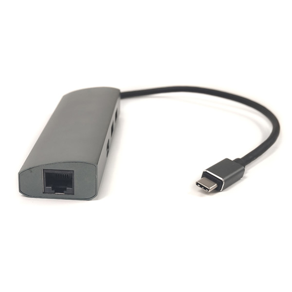 Переходник PowerPlant Type-C - 2x USB 3.0, Type-C USB 3.1, гігабітний Ethernet