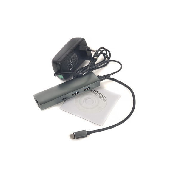 Переходник PowerPlant Type-C - 2x USB 3.0, Type-C USB 3.1, гігабітний Ethernet