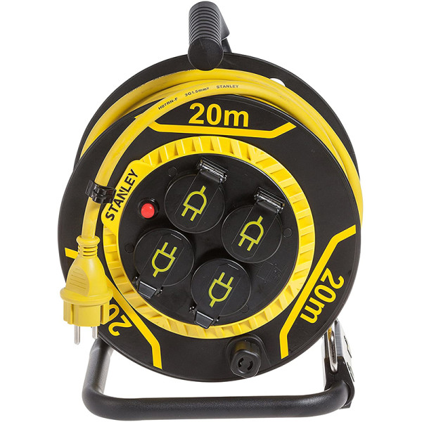 Удлинитель на катушке Stanley 20 м, 3x1.5мм2, IP44, 3200Вт, 4 розетки с крышками