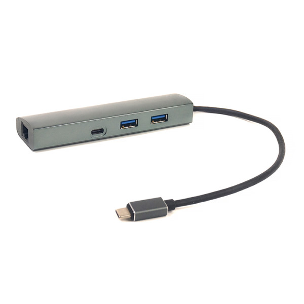 Переходник PowerPlant Type-C - 2x USB 3.0, Type-C USB 3.1, гігабітний Ethernet
