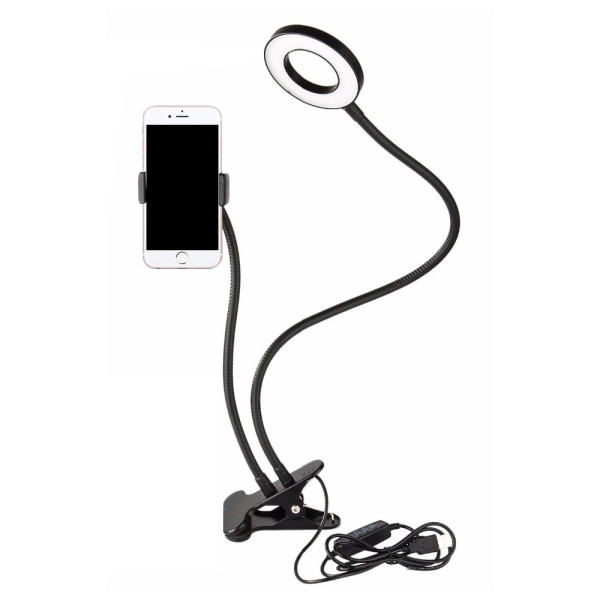 Кольцевая лампа с держателем для телефона на прищепке