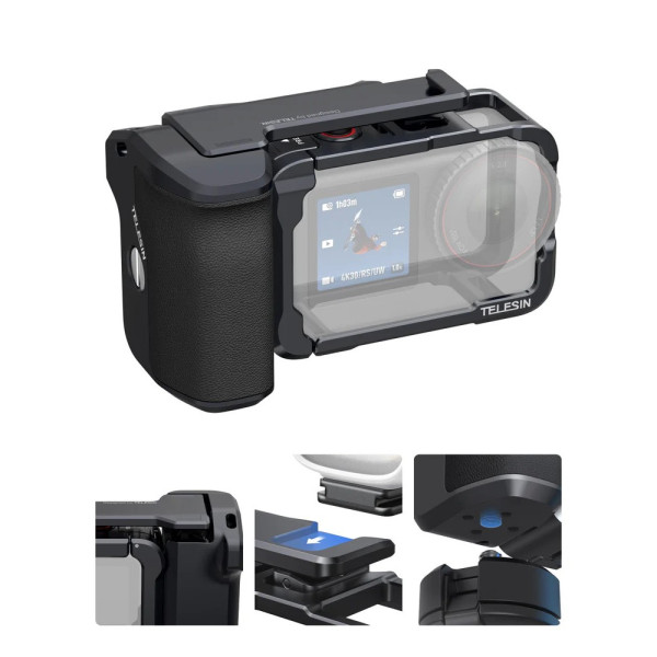 Рамка-держатель DJI Action 6 для съемки с рук алюминиевая StreetGrip Telesin S6-FMS-36-TDJ