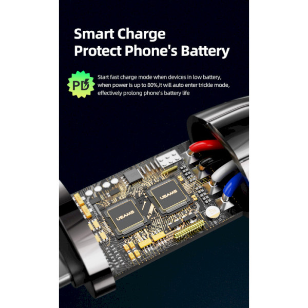 Кабель Usams US-SJ496 Type-C до IP 20 Вт PD швидкої зарядки та передачі даних, серія Raydan, 1,2 м, чорний