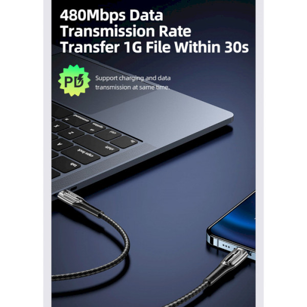 Кабель Usams US-SJ496 Type-C до IP 20 Вт PD швидкої зарядки та передачі даних, серія Raydan, 1,2 м, чорний