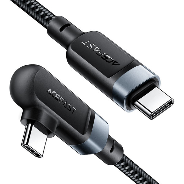 Кабель ACEFAST C5-03 USB-C до USB-C 100 Вт з правим кутом, алюмінієвий сплав, довжина 2 м, сірий
