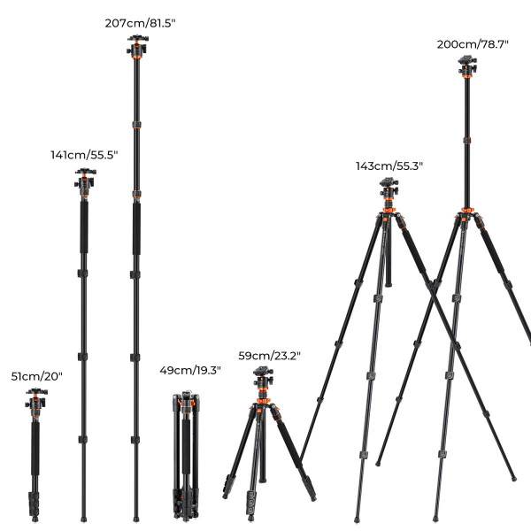 Штатив K&F Concept для фото и видео K234A6+BH-28L, max 10kg, h 200cm (KF09.087V6)