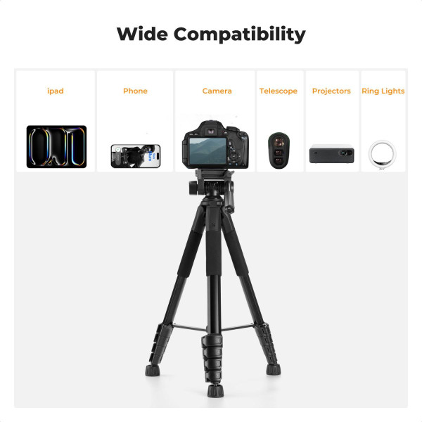 Легкий штатив K&F Concept 2-в-1 з пультом та тримачем для телефону max 4кг, h 190см (KF09.126)