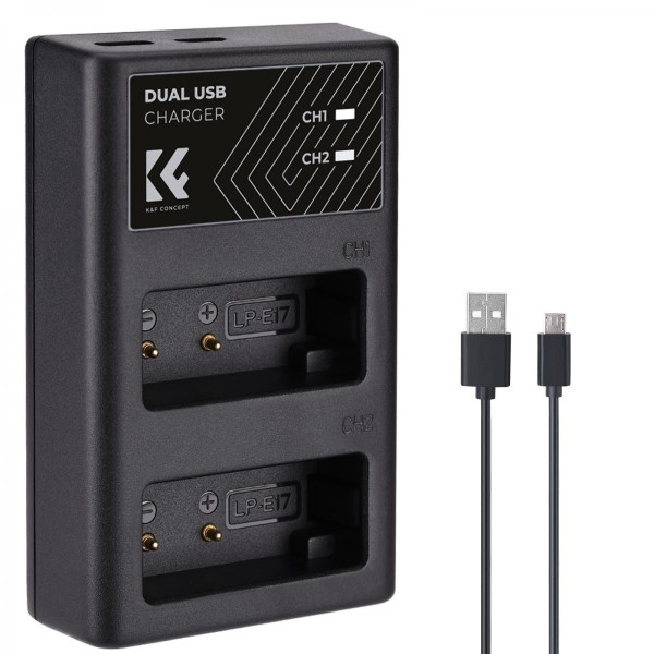 Швидкий зарядний пристрій K&F Concept для 2 батарей Canon LP-E17 5V 2A Type-C (KF28.0008)
