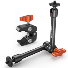 Шарнірний кронштейн K&F Concept Magic Arm 25 см з суперзатискачем 1/4" та 3/8", LED-світло, веб-камери та екшн-камер MS32 (KF31.131)